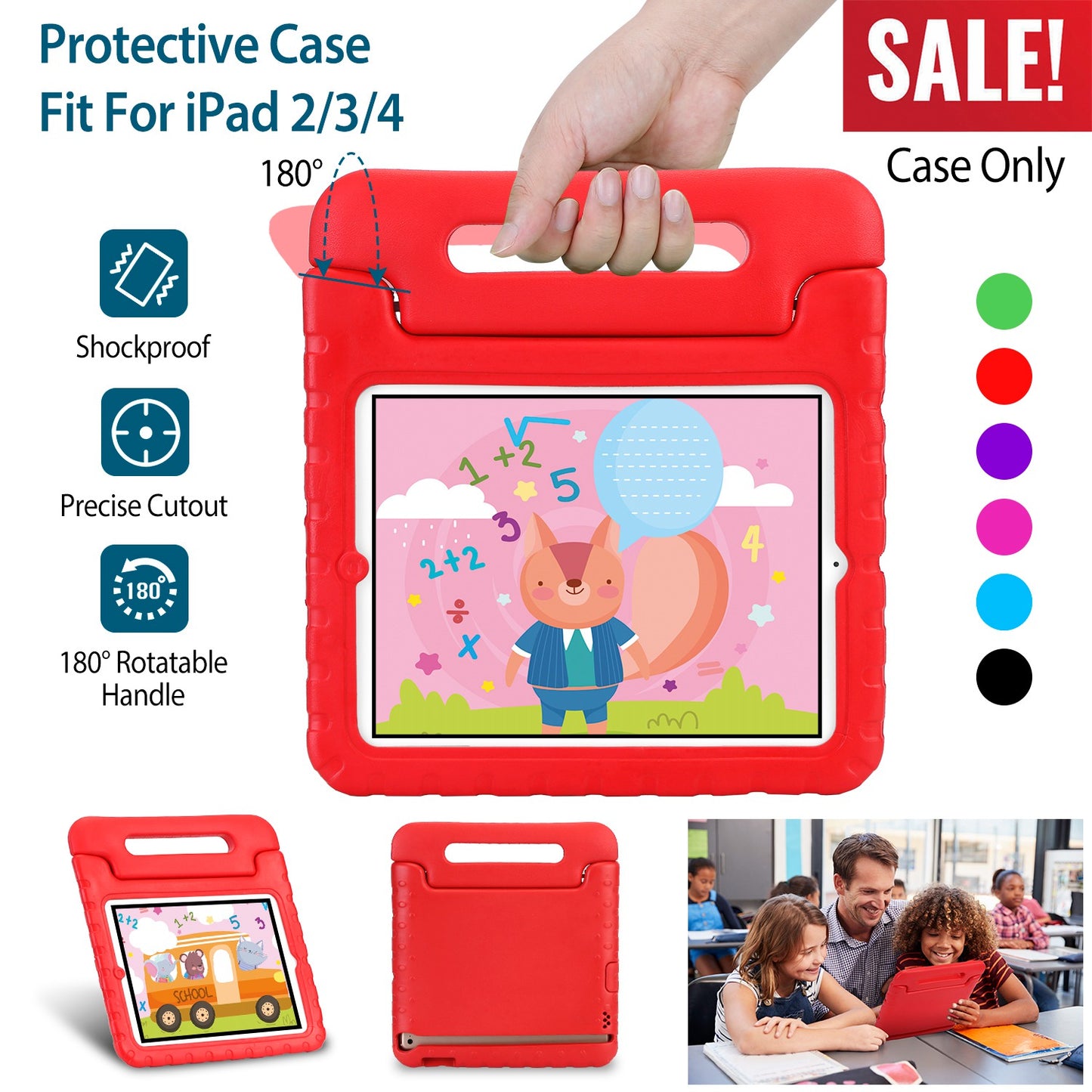 Protective Case Fit For iPad 2 3 4 Shockproof Hard Kid Tablet PC Protection Cover W/ Foldable Handle