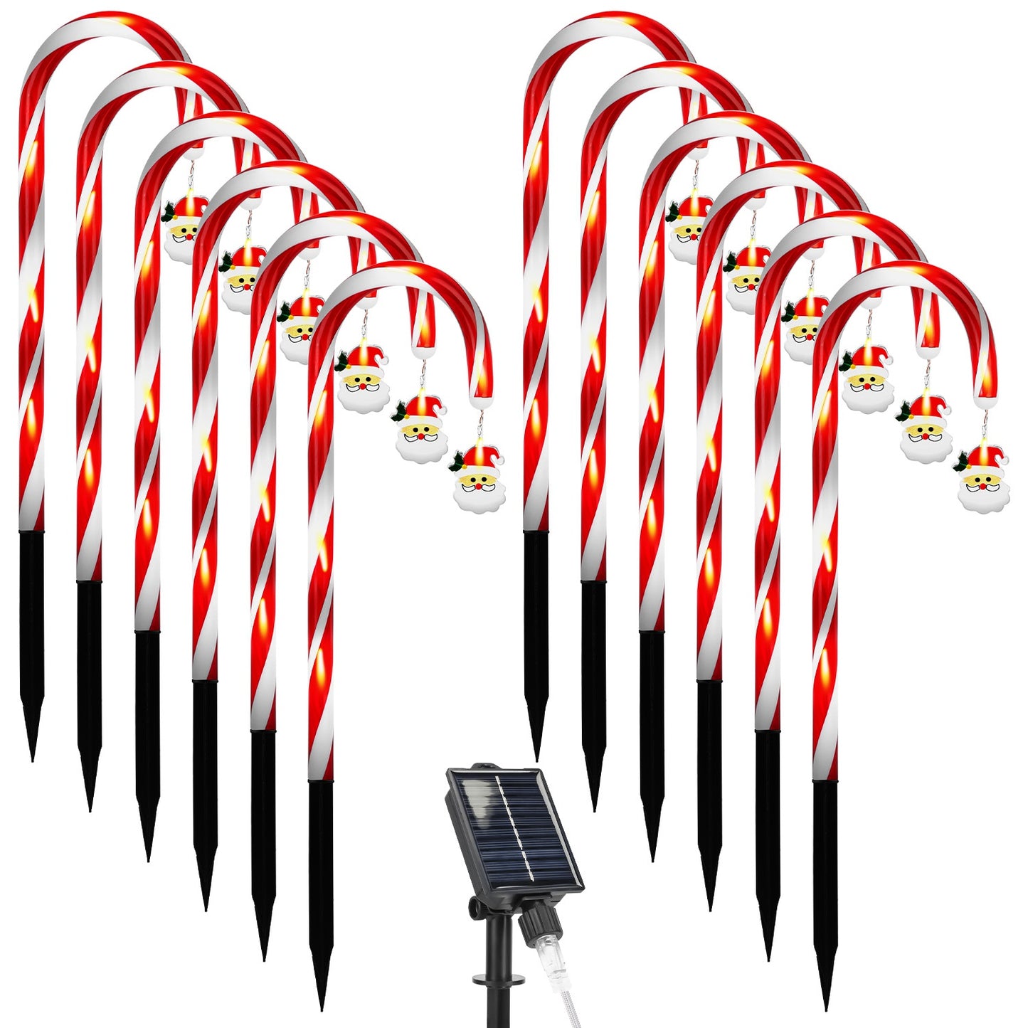 Solar Christmas Candy Cane Lights with 12 Candies 72LEDs Outdoor Christmas Decorations IP44 Waterproof Flickering Pathway Markers String Lights with 8