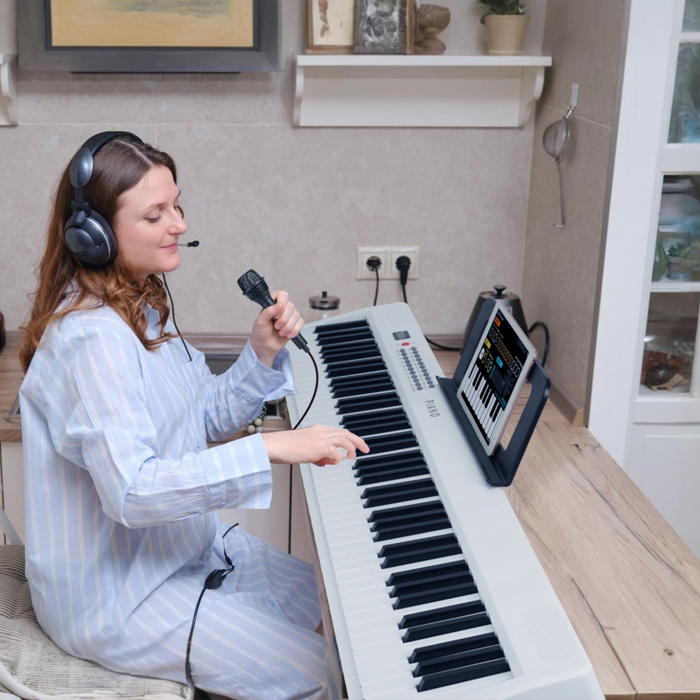 Folding Piano Keyboard 88 Keys Rechargeable Full Size Semi Weighted Piano Digital ElectronicÊPiano with LCD Screen Carry Bag Mic Sheet Music Stand Sti