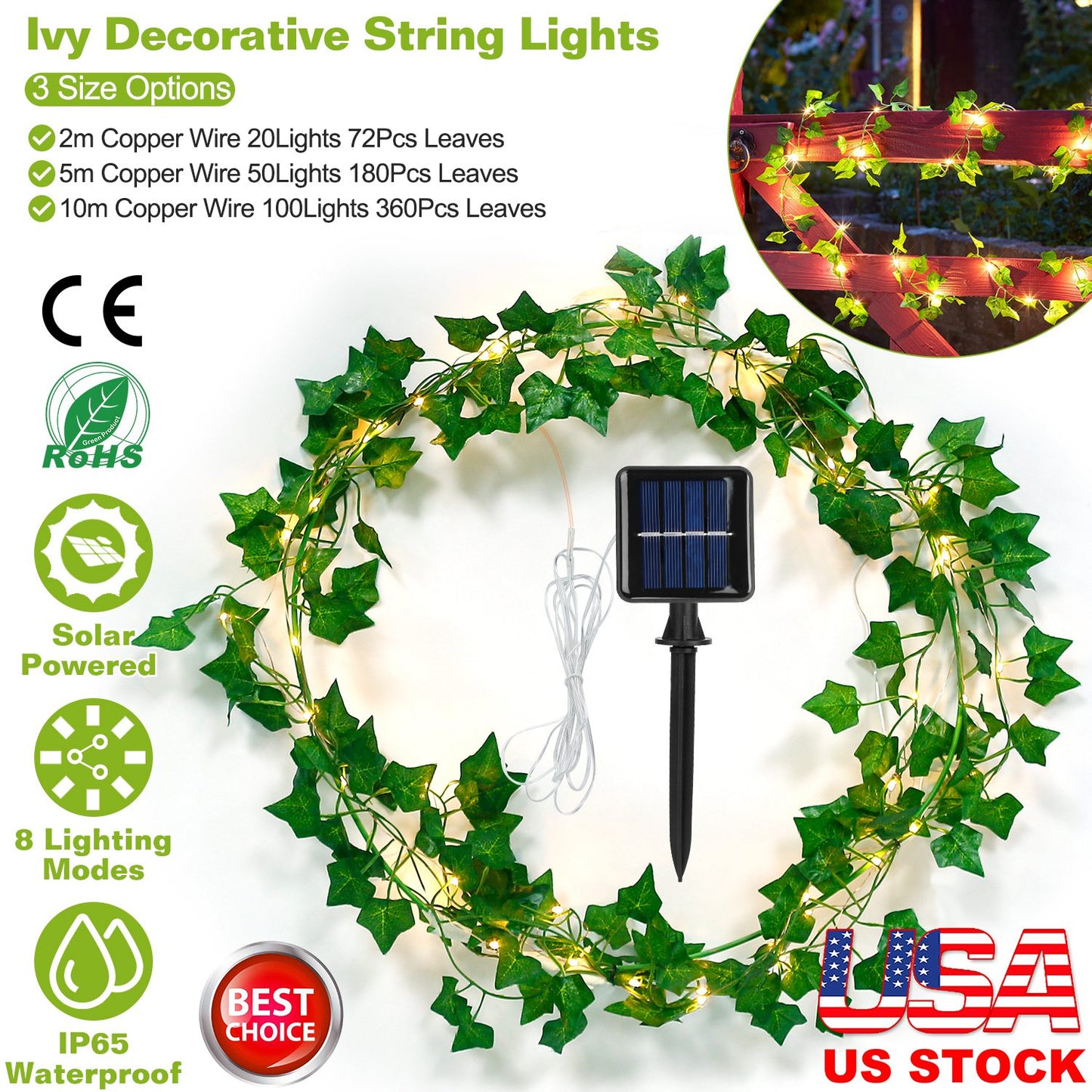Artificial Ivy Solar Powered String Lights 180Pcs Leaves 50Pcs LED Beads Fake Leaf Fairy Lamps IP65 Waterproof DIY Decorative Night Light For Wedding
