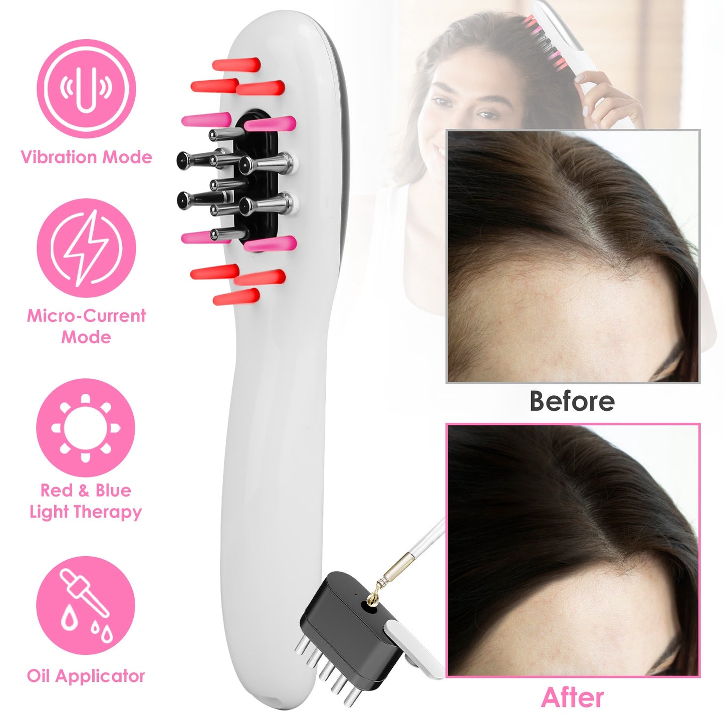 Electric Scalp Massage Comb MicrocurrentÊHair Brush Handheld Head Scratcher Massager Hair Oil Applicator with Vibration Micro-Current Mode Red & Blue