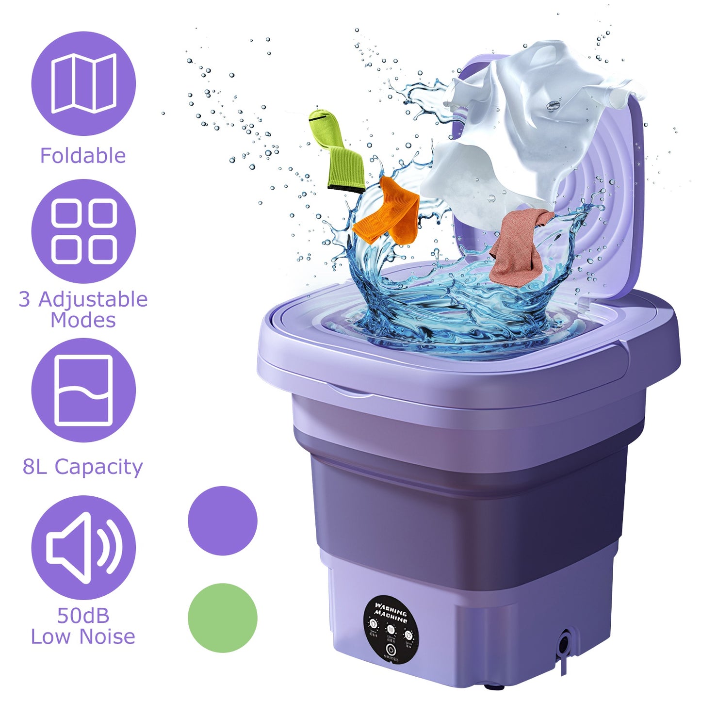 Portable Washing Machine Foldable Laundry Machine with Detachable Drain Basket 3 Modes Electric Clothes Washer for Underwear Socks Towels Baby Clothes
