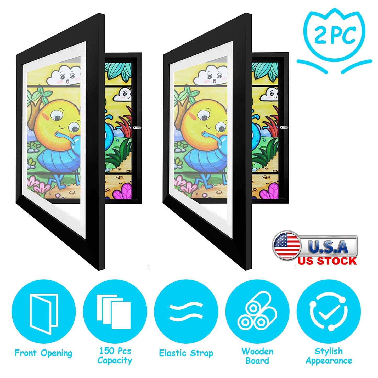 11.69x16.53in Kids Art Frame Front Opening Wooden Frame Artwork Display Storage Frame A3 Picture Frame Wall Display for Photo Art Projects Picture Chi