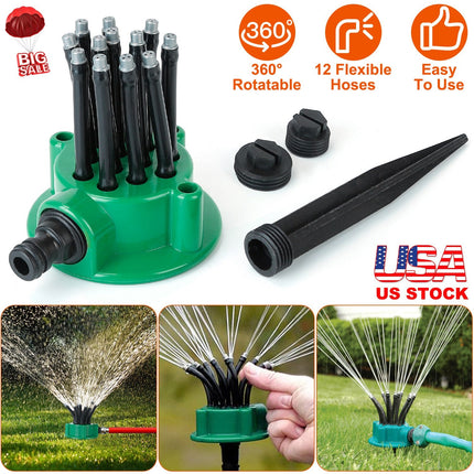 12-Tube Automatic Lawn Sprinkler with 360° Rotation