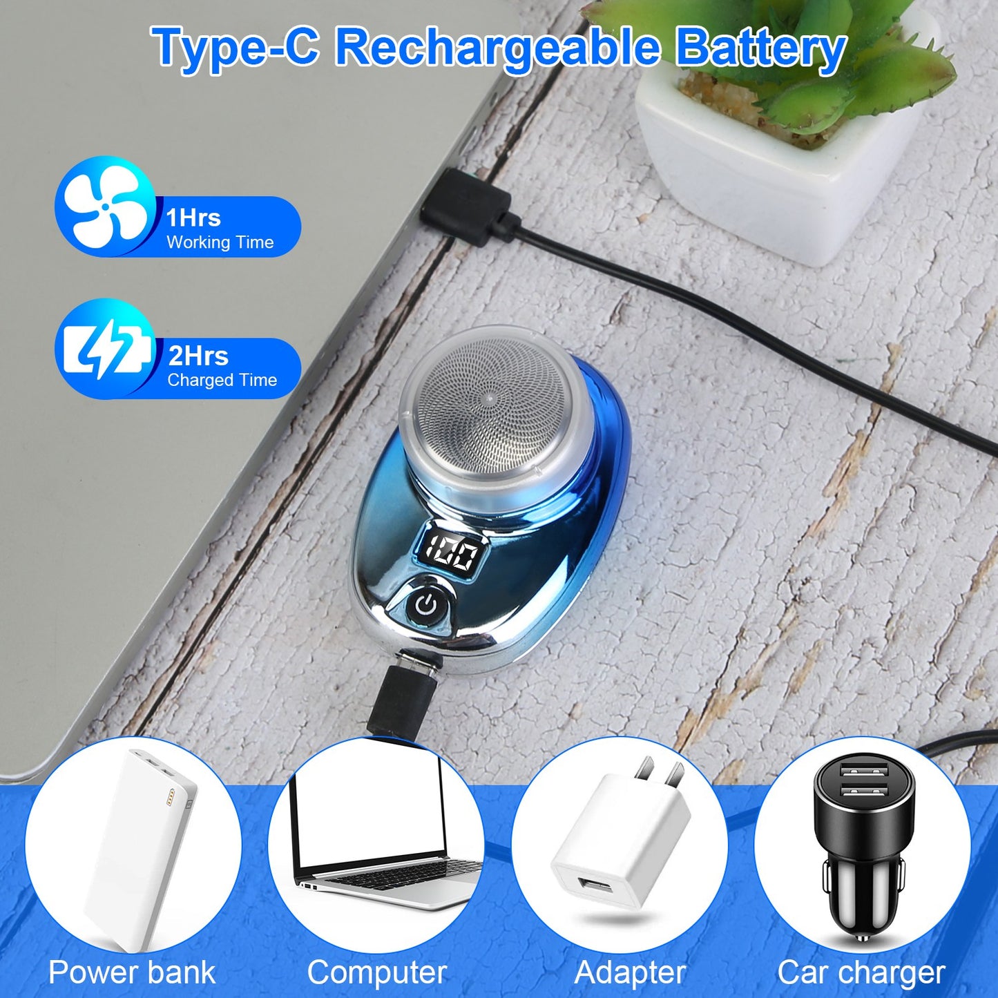 Portable Electric Shaver with LED Digital Display Type-C Rechargeable Electric Razor for Men Electric Beard Trimmer for Home Office Travel Car