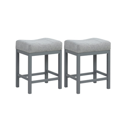 24.5 Inches Linen Fabric Saddle Stools Set of 2 with Cushioned Seat
