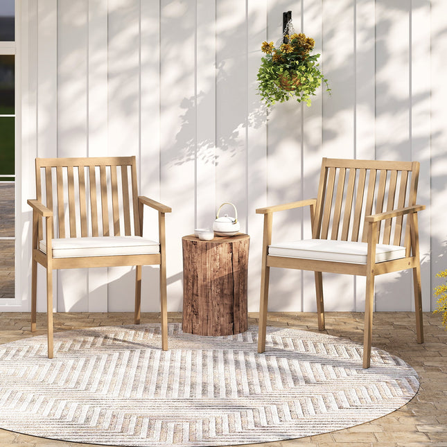 2 Pieces Patio Dining Chairs Outdoor Acacia Wood Chairs with Removable Padded Cushion