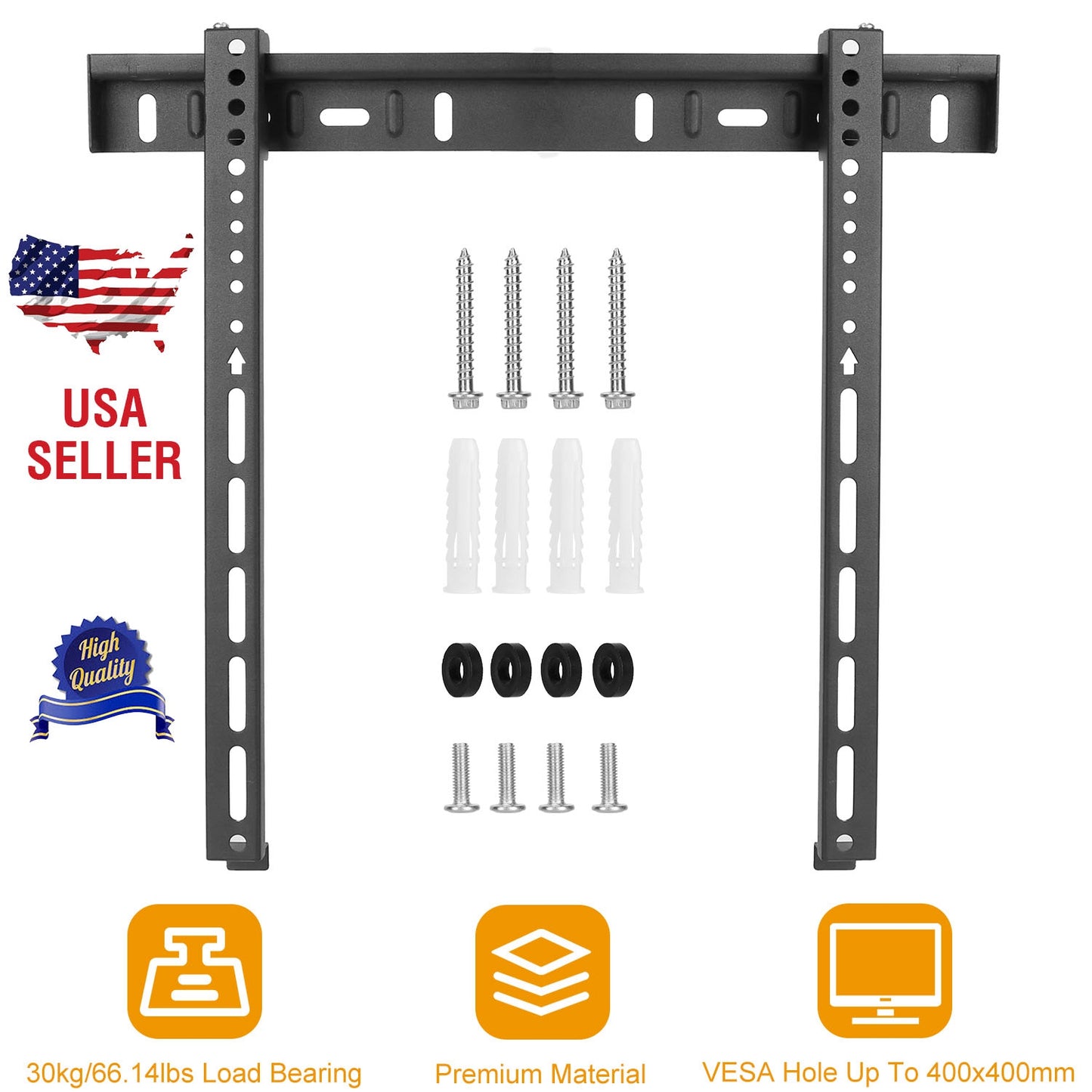 TV Wall Mount TV Wall Holder Bracket Support 32-65 inch Flat TV Max Hole Distance 400x400mm Hold Up To 30kg/66.14lbs