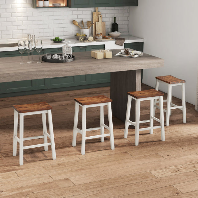 Saddle Bar Stools Set of 4 with Footrests, 24.5-Inch