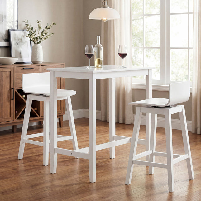 24.5 Inch Swivel Wooden Bar Stools Set of 2 with Rubber Wood Legs and Low Back