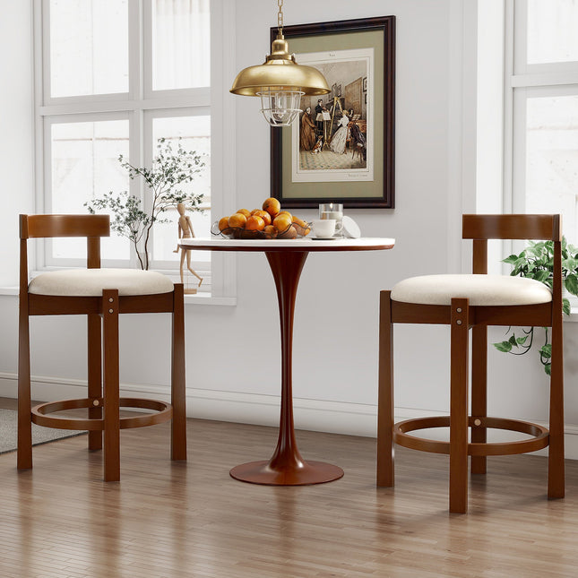 24 Inch Counter Height Bar Stools Set of 2 with Backrests and Footrests-Beige