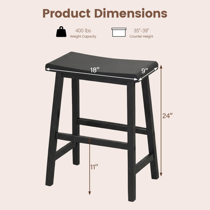 24 Inch Counter Height Stools Solid Wood Saddle Bar Stools Set of 2