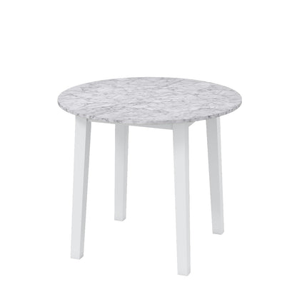 35 Inch Round Dining Table with Rubber Wood Legs and Marble-textured Veneer Tabletop