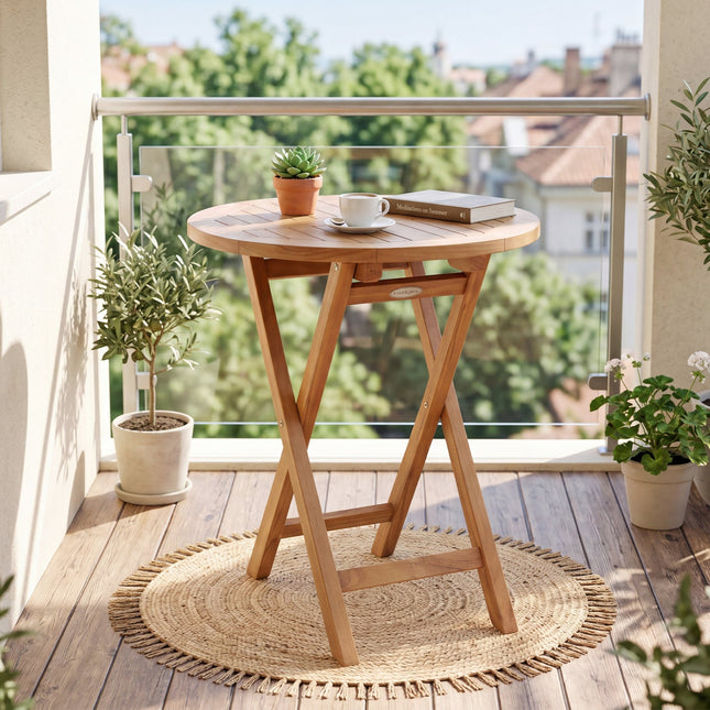 24" Round Teak Folding Bistro Table with Footrest