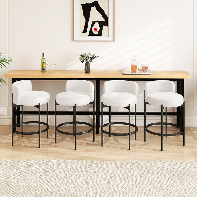 24 Inch Boucle Counter Stools Set of 2 with Curved Backrest