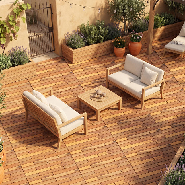 Acacia Wood Interlocking Deck Tiles 24x12 Inch - 24 Pack