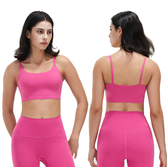 Women Strap Sport Bras Padded StrappyÊCrop Square Neck Low Impact Bras SexyÊFitnessÊTank Tops with Removable Pads Flat Straps for Gym Yoga Workout Run
