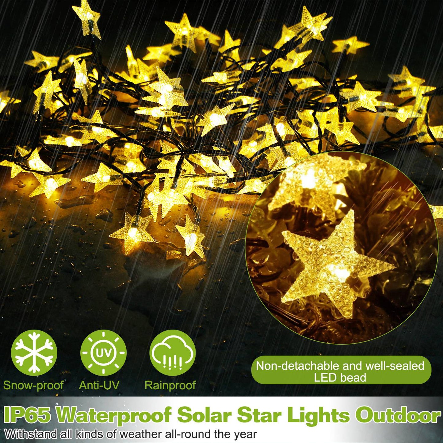 2Pcs Solar Powered String Lights 39.3FT 100LED Beads Fairy Star Lights IP65 Waterproof Decorative Garden Party Christmas Tree Stake Lamps w/ 8 Lightin