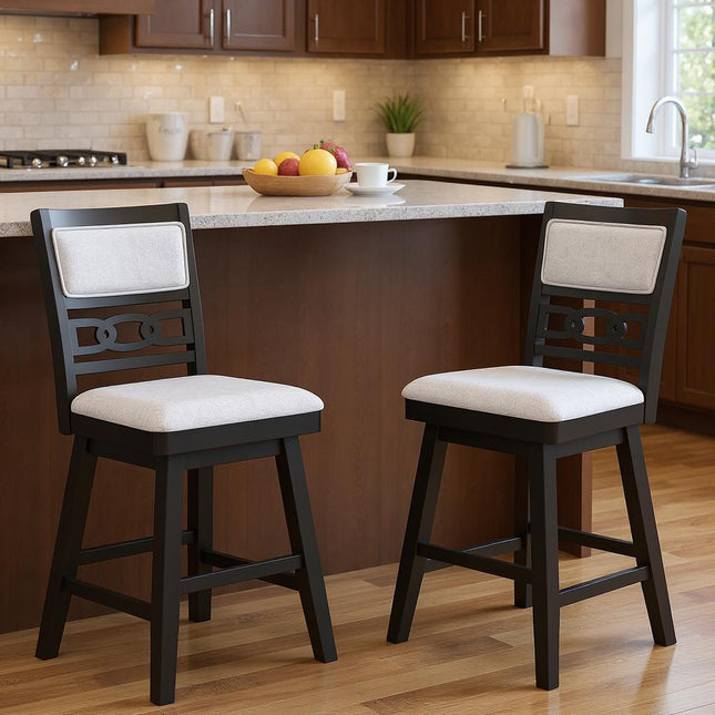 25 Inch Bar Stools Set of 2 with Upholstered Backrest and 360¬∞ Rotation Seat-Black