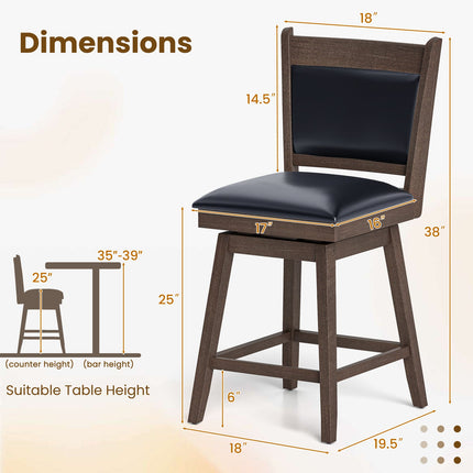 25/29 Inch Padded Bar Stools Set of 2 with Swivel Seat and Footrest