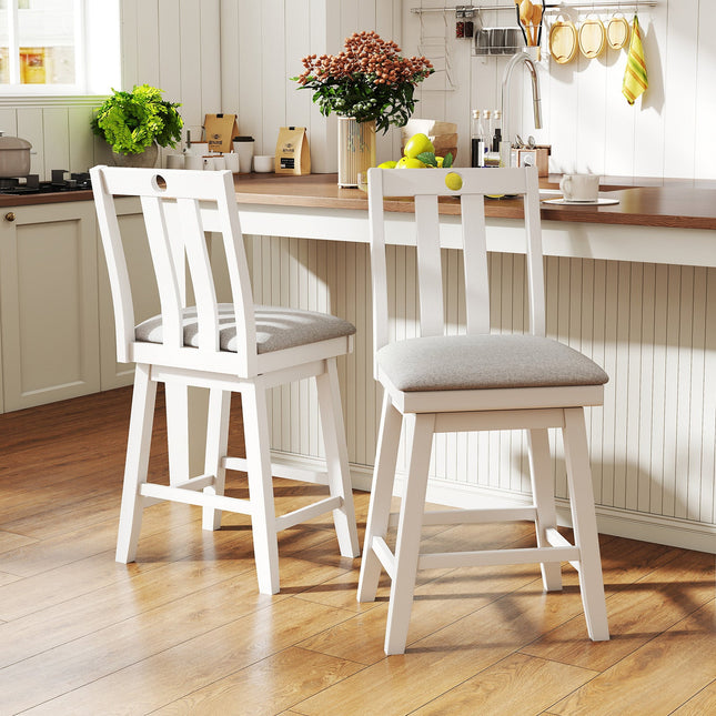 25 Inch Modern Bar Stools Set of 2 with Upholstered and 360¬∞ Rotation Seat-White