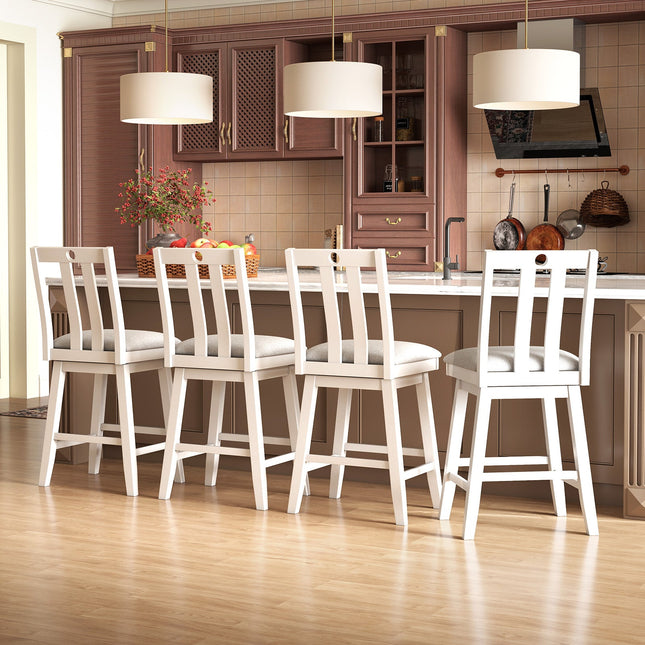 25 Inch Modern Bar Stools Set of 2 with Upholstered and 360¬∞ Rotation Seat-White
