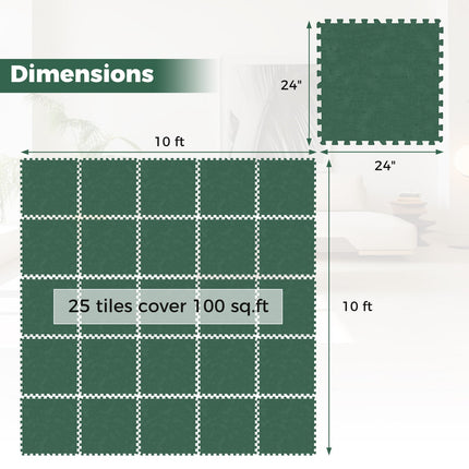 25 Pack-100 Sq.Ft. Foam Floor Tiles Interlocking Carpet Tiles with Edge Borders