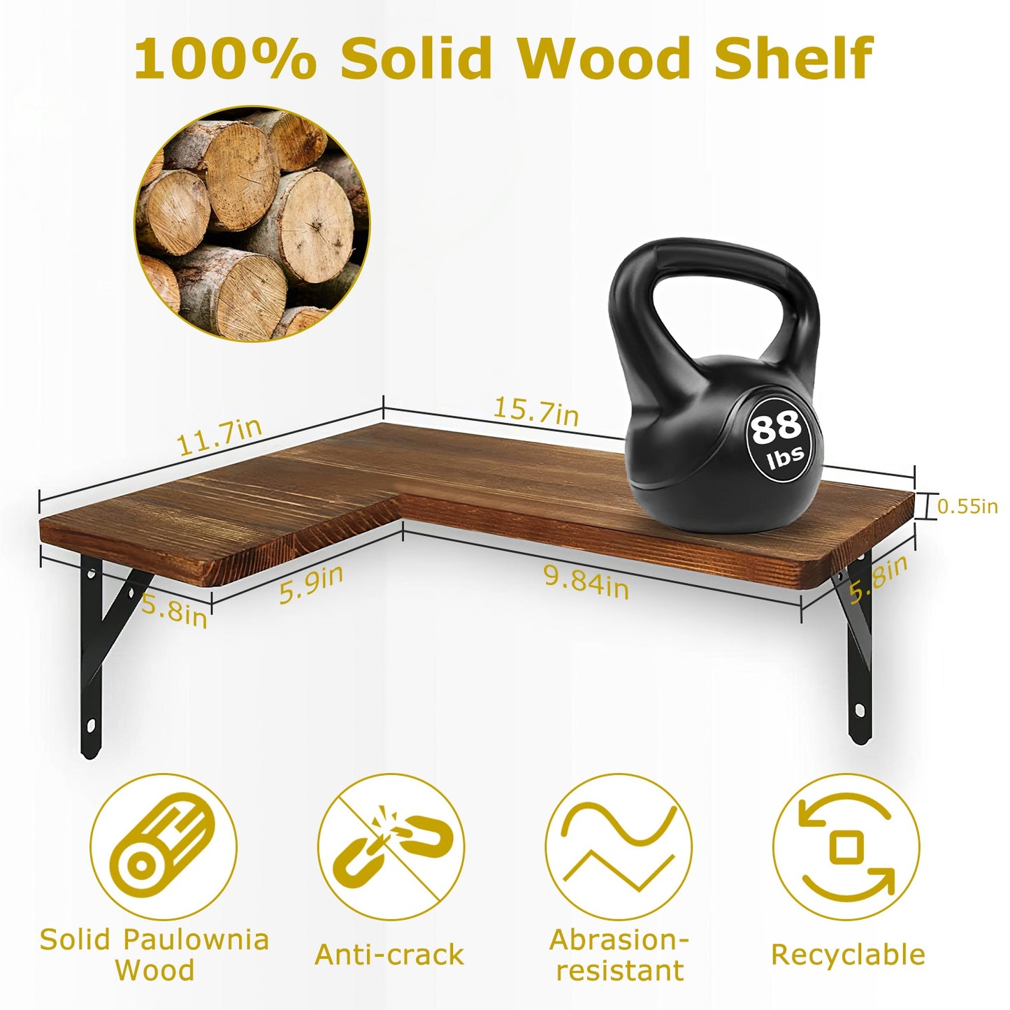 4Packs Corner Floating Shelf Wall Mount Display Storage Shelf Organizer Wood Metal Bedroom Living Room DŽcor