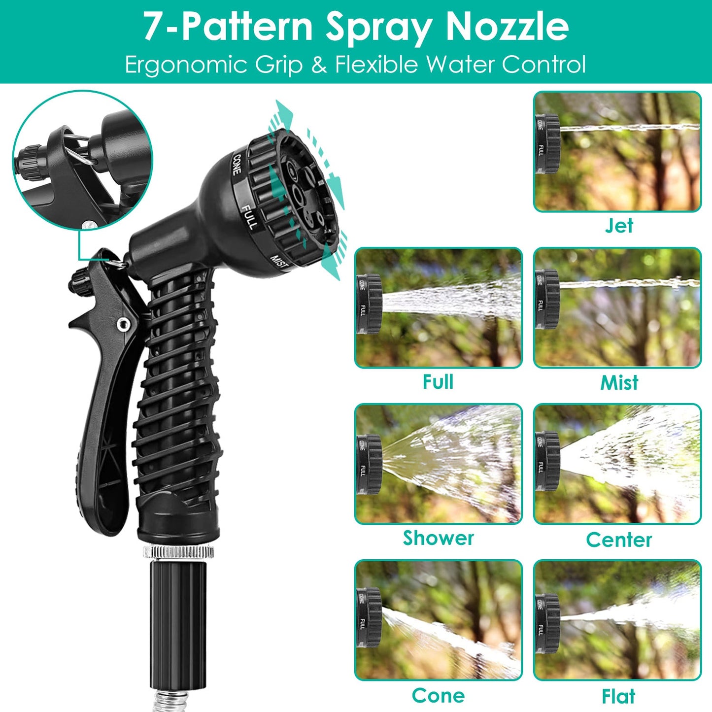 25FT/50FT/100FT Heavy Duty Stainless Steel Garden Hose Garden Watering Kit Metal Water Hose with 2 Nozzles 12 Patterns Flexible Extendable Kink Tangle