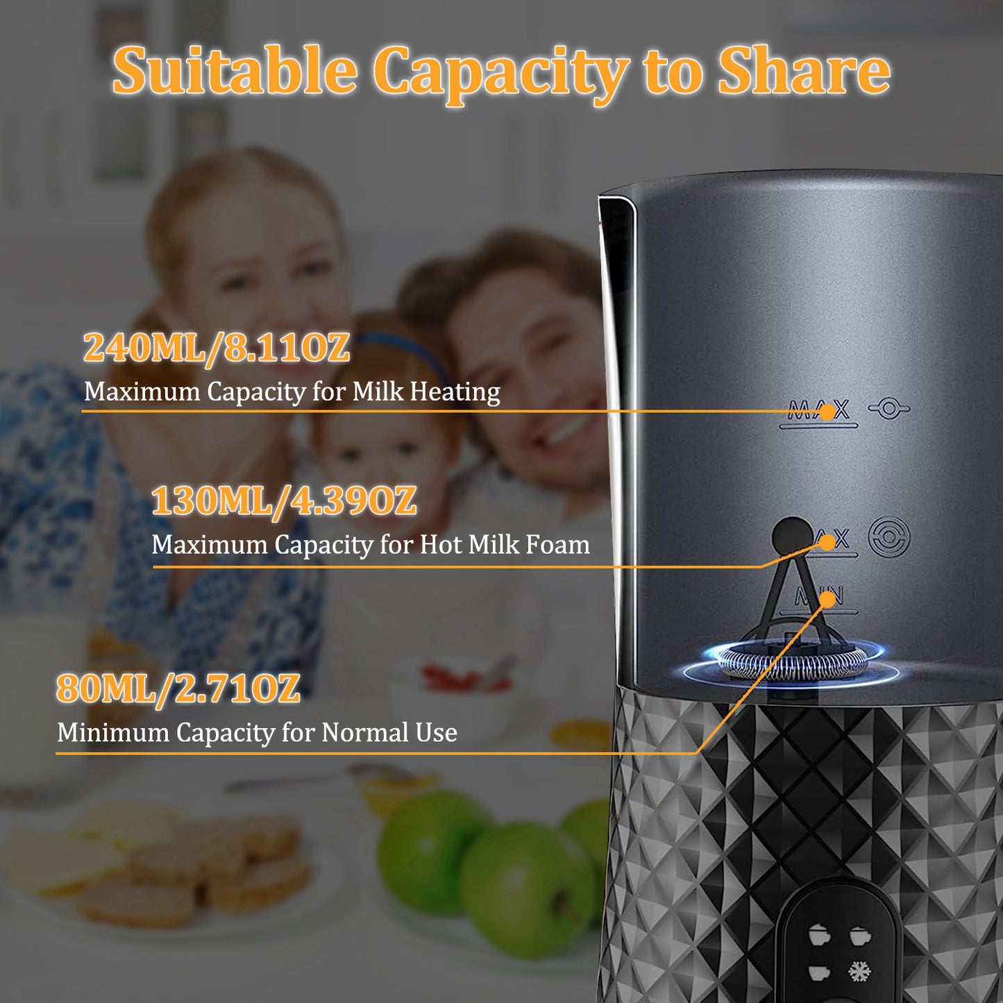 Electric Milk Frother Steamer 4 in 1 Multifunctional Hot Cold Milk Foam Maker Temperature Control Automatic Quiet Milk Warmer Latte Cappuccinos Diamon