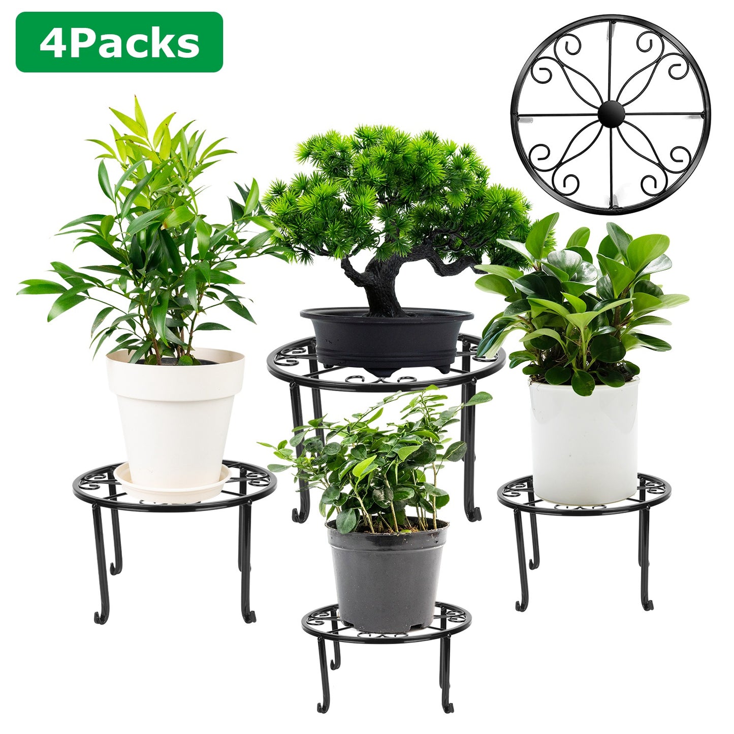4Packs Iron Plotted Plant Stands Shelves Heavy Duty Round Flower Pot Holder Rack Home Yard Garden Patio DŽcor