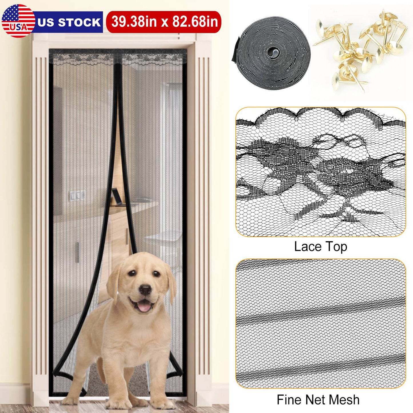 Magnetic Mesh Curtain Hands-free Fly Mesh Door Curtain 39x82Ó Self-adhesive Door Screen Anti Mosquito Bugs