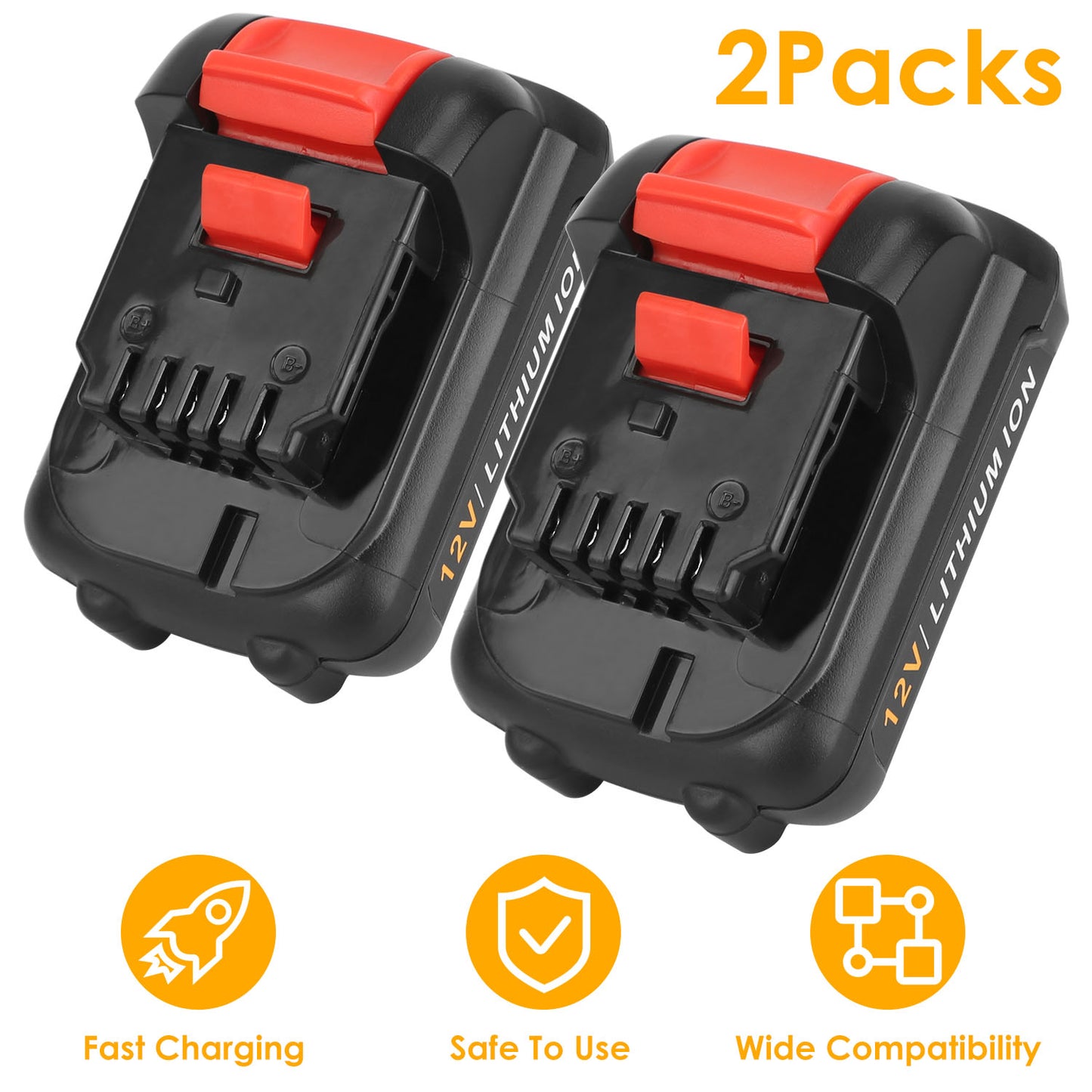 2 Packs 12V Li-ion Power Tool Battery Replacement Compatible with Dewalt DCB123 DCB127 DCB122 DCB124 DCB121 DCB120 DCB125