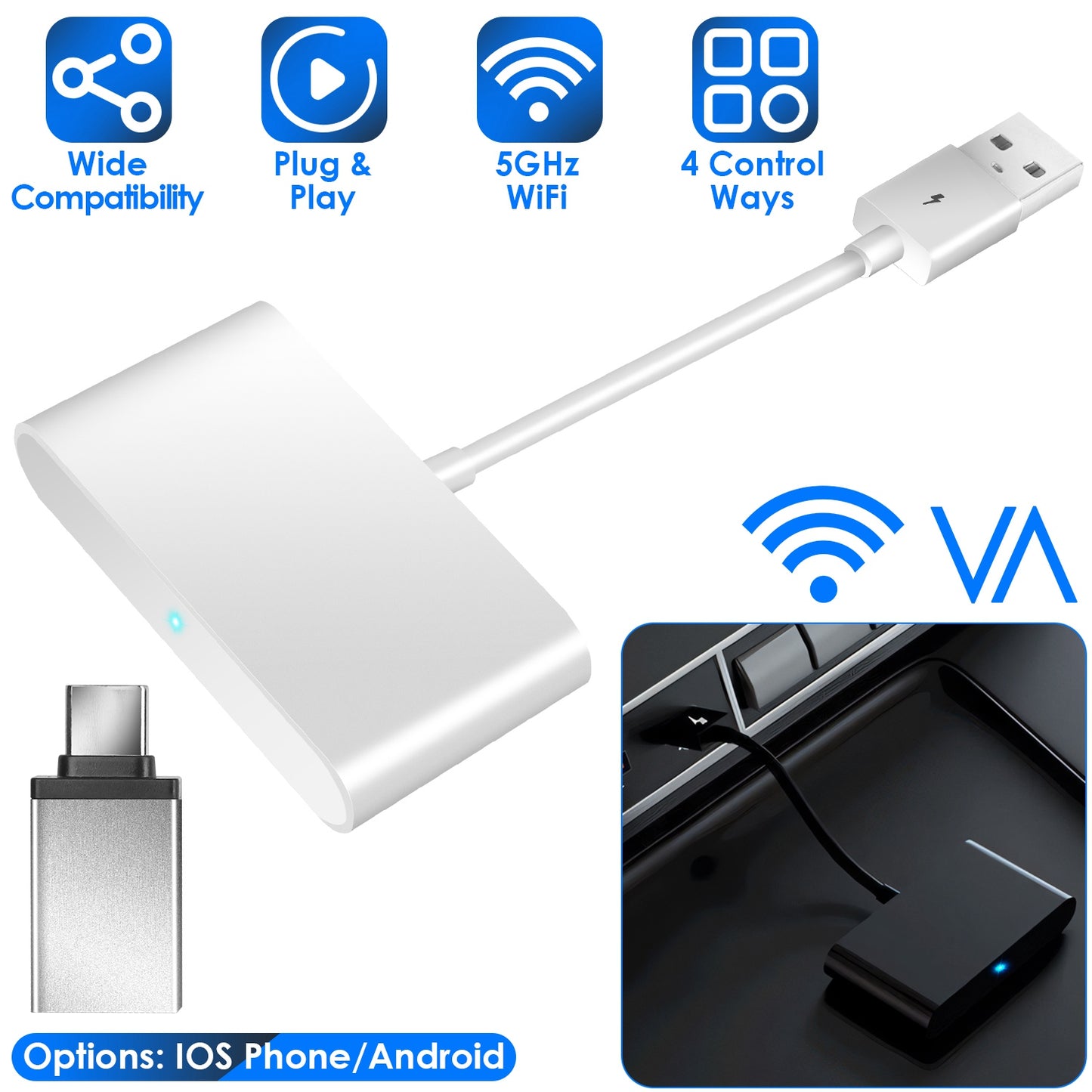 IOSPhone Wireless Adapter for In-car Infotainment System 5GHz WiFi Car Auto Navigation Player Fit for FORD HONDA CHEVROLET IOSPhone 6+
