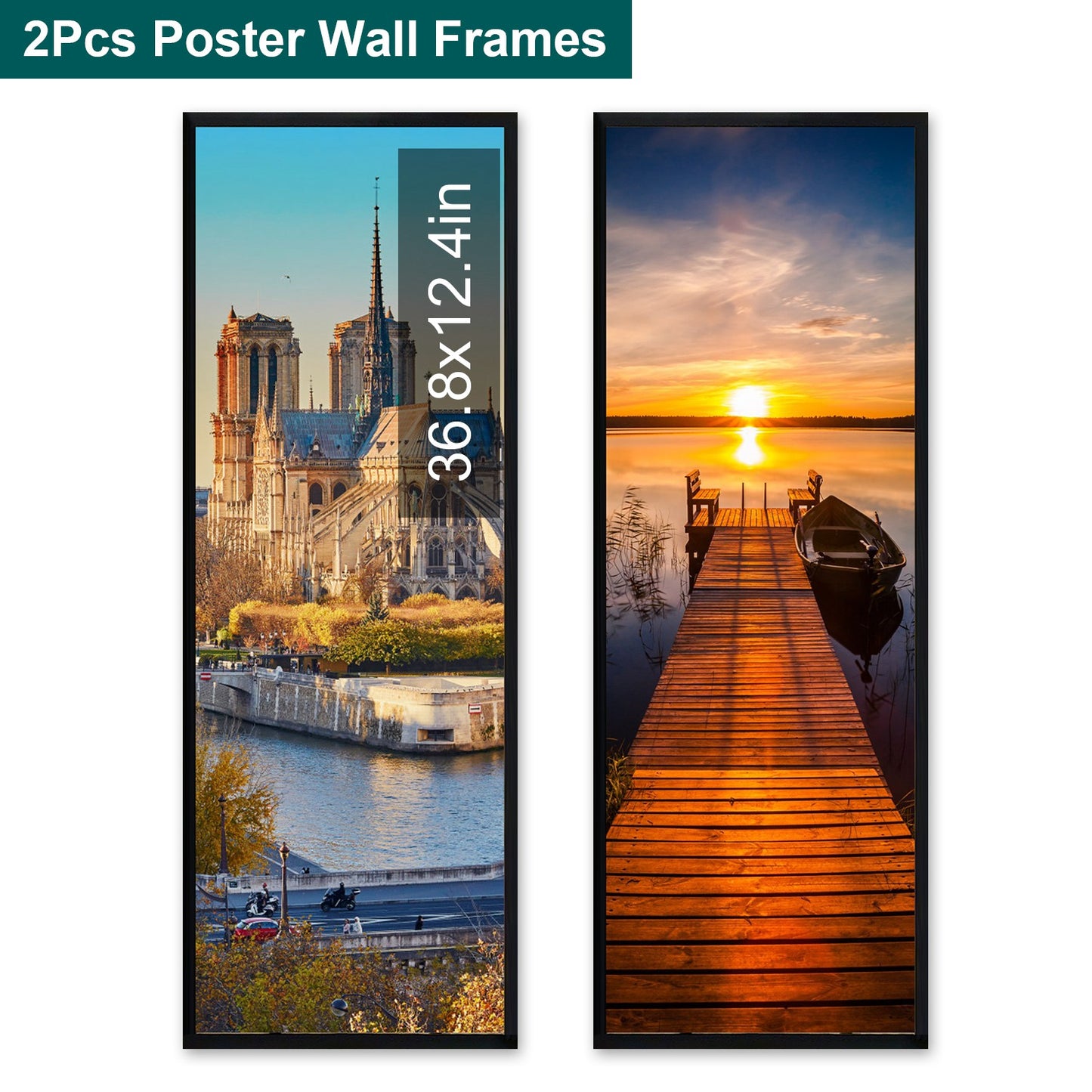 2 Packs 36.8x12.4in Picture Wall Frames Display Panoramic Photo Frame Gallery Poster Frames with Clear Plexiglass MDF Backboard for Family Photos Wedd