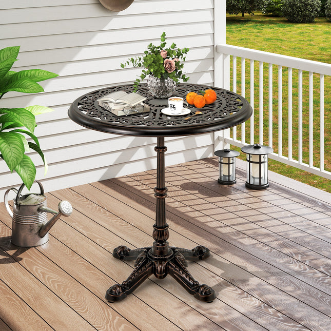 27Inch Round Cast Aluminum Patio Bistro Table with Hollow Top-Copper