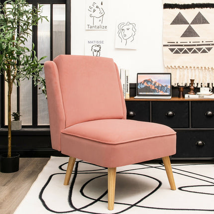 Velvet Accent Armless Side Chair with Rubber Wood Legs for Bedroom