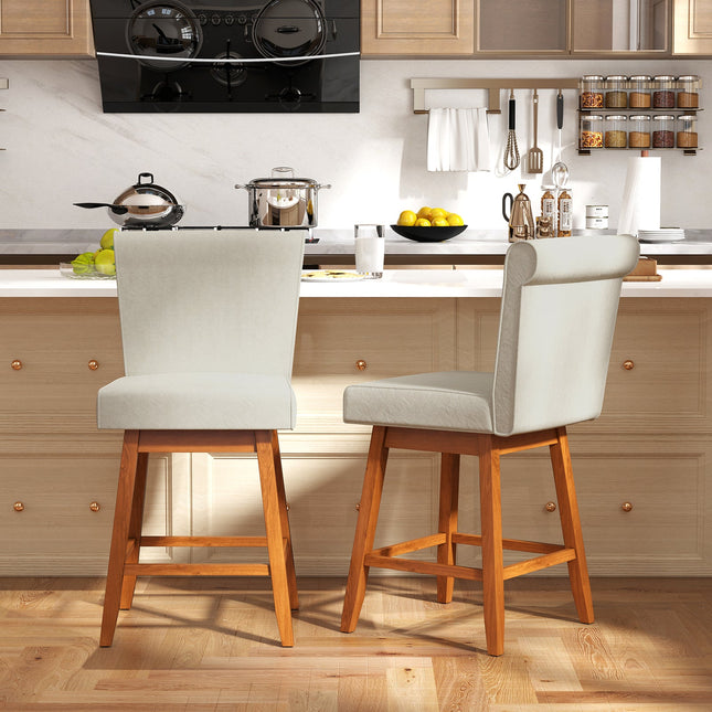 27 Inch Counter Height Bar Chairs with Rubber Wood Legs Set of 2