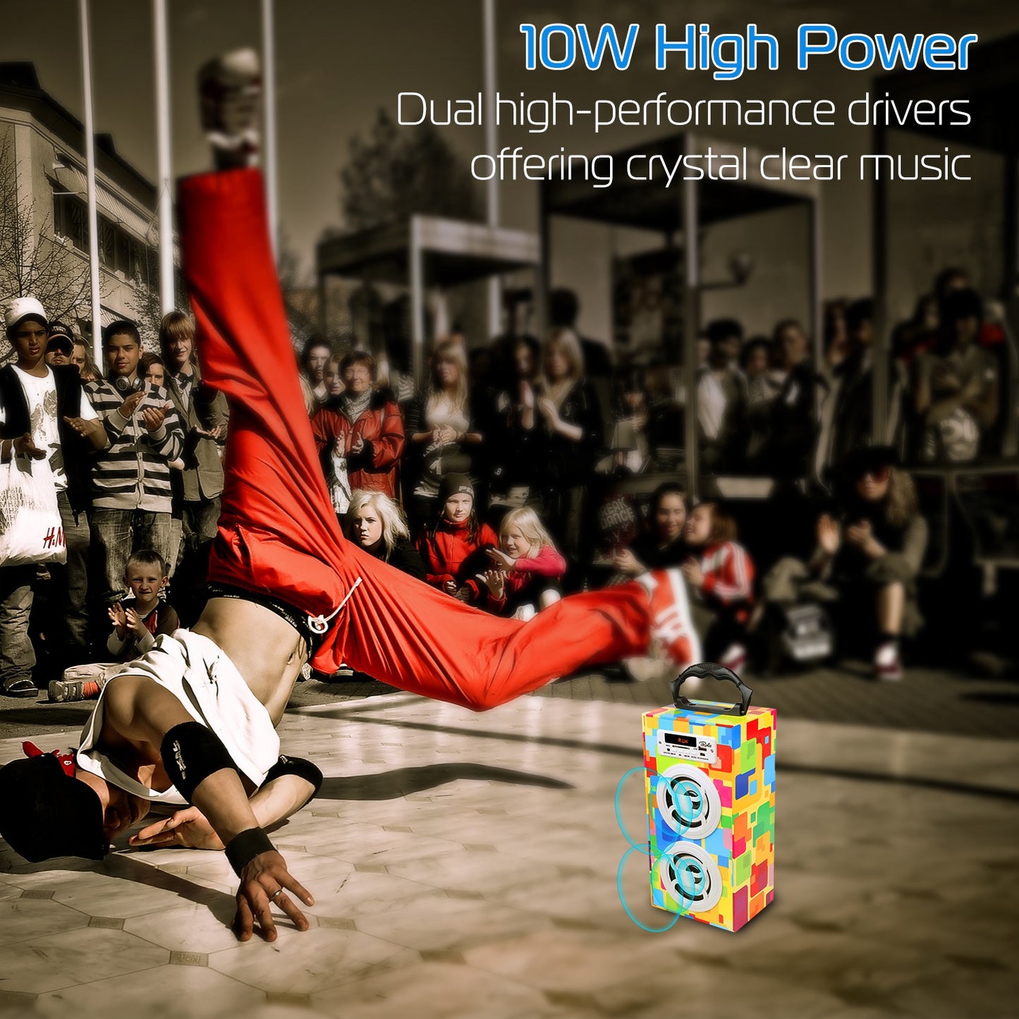 iRola Wireless Speaker 10W Powerful Subwoofer Wooden Loudspeaker FM AUX MMC for iPhone X Samsung S9 Tablet PC