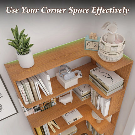 5-Tier L-Shaped Corner Bookshelf with 6 Open Shelves