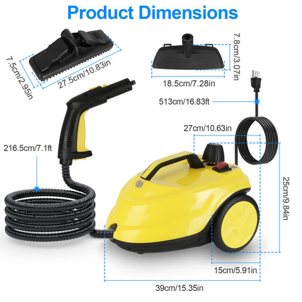1800W Steam Cleaning Machine with Wheels High Temperature and Pressure Steamer Cleaner with 2L Water Tank Stepless Steam Control 15 Accessories
