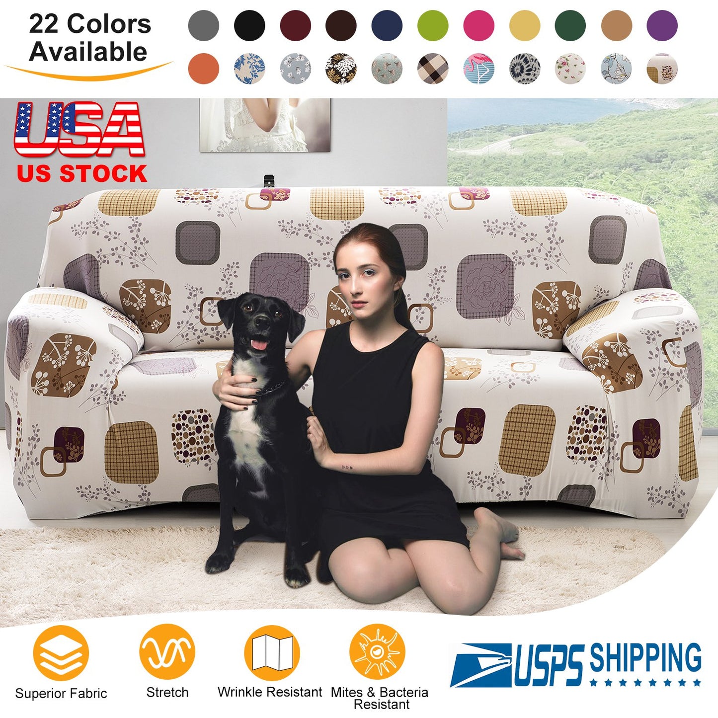 Sofa Cover Printed Stretch Sofa Furniture Cover Soft Sofa Slipcover Polyester Furniture Protector Cover