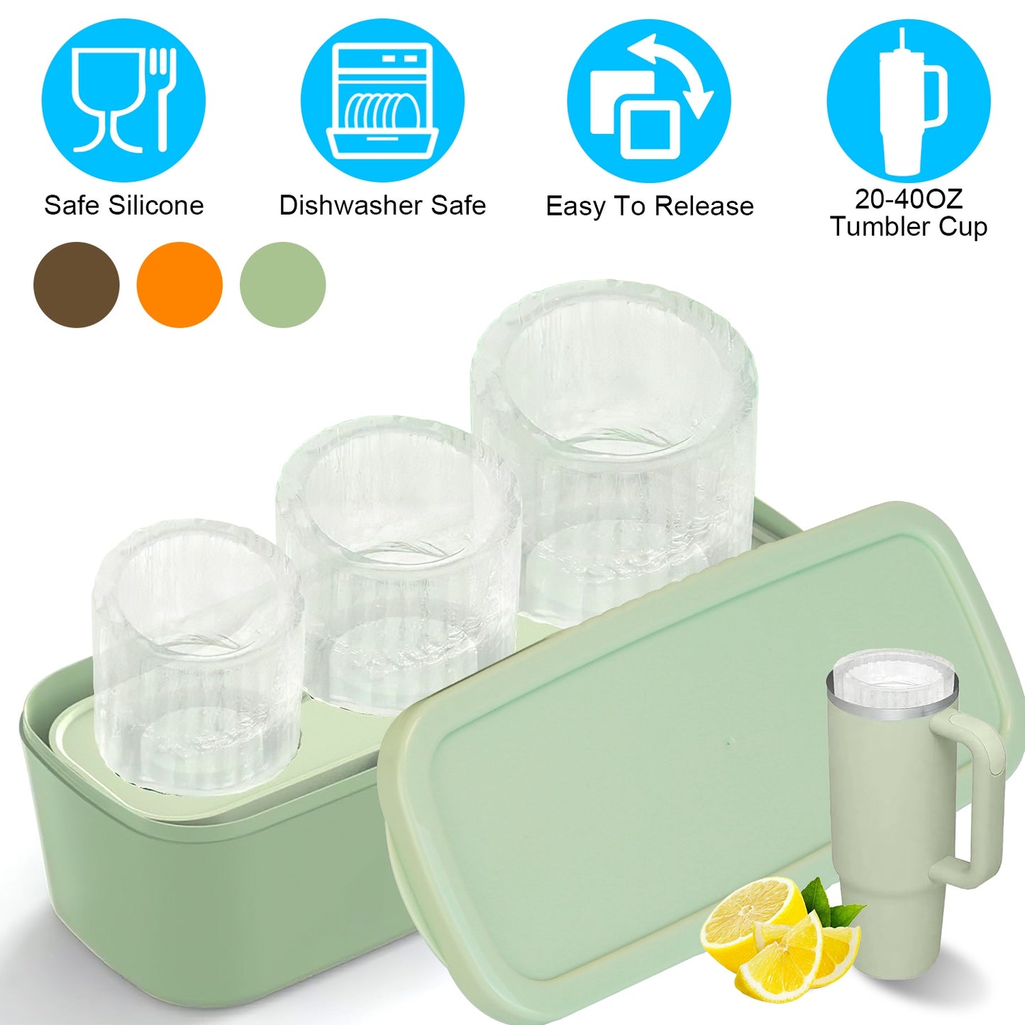 Ice Cube Tray Fit For 20OZ/30OZ/40OZ Stanley Cup Easy Release Silicone Hallow Cylinder Tumbler Ice Cube Mold With Lid And Bin for Iced Juice Whiskey C