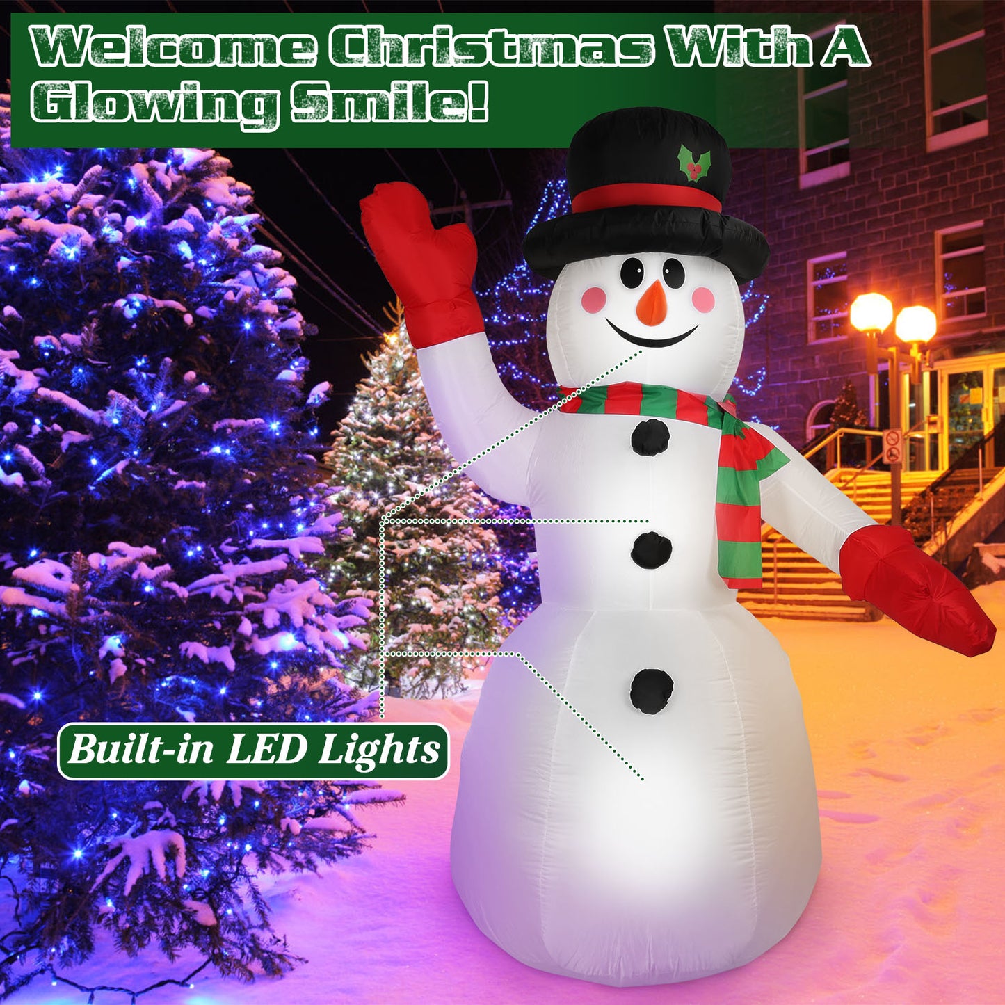7.9FT Christmas Inflatable Giant Snowman Blow up Light up Snowman with LED Lights Hat Scarf  IPX4 Waterproof Christmas Outdoor Yard Lawn Holiday Decor