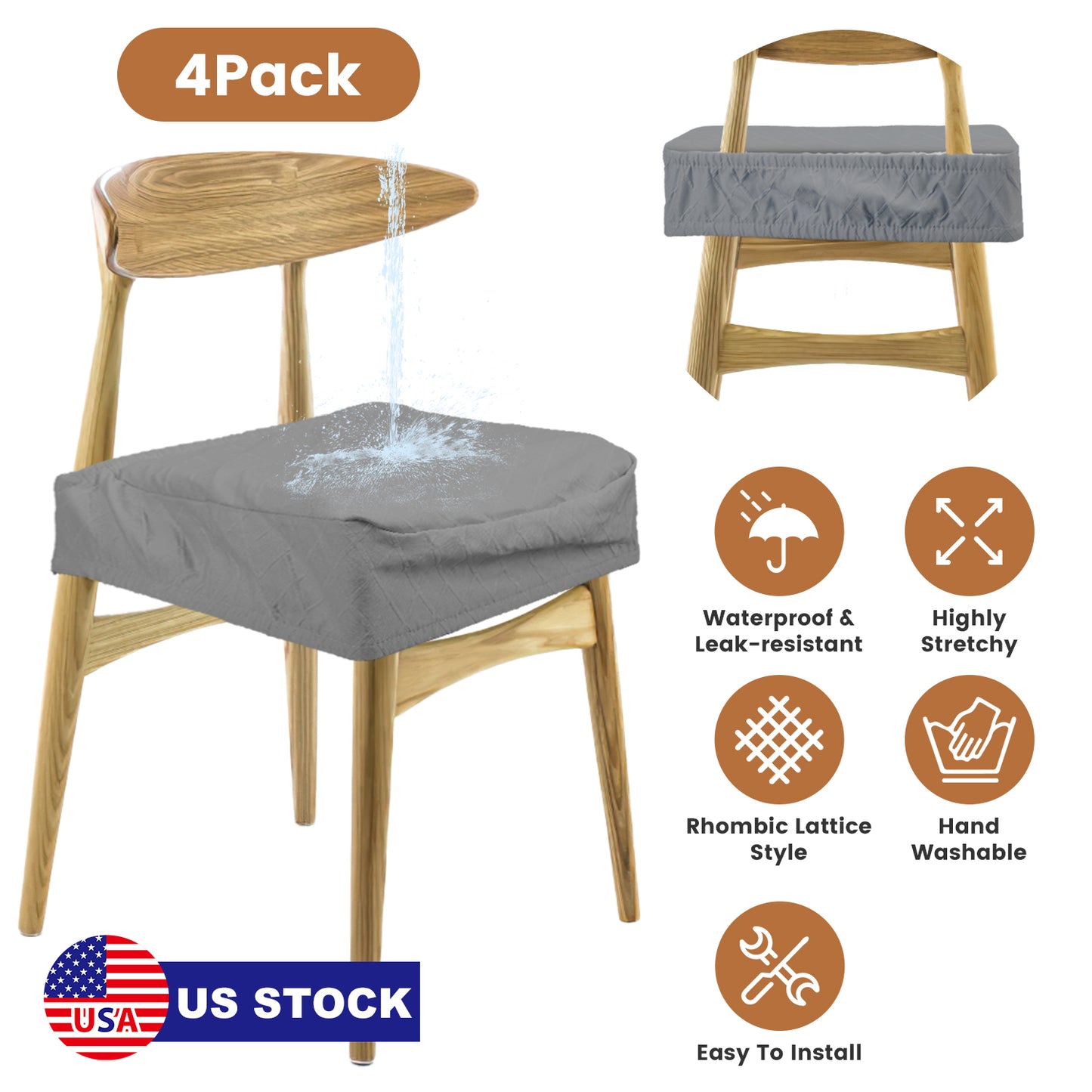 4Pack Waterproof Dining Chair Slipcovers Stretch Chair Seat Slipcovers Removable Washable Jacquard Seat Covers for Dining Room