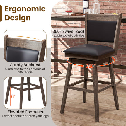 25/29 Inch Padded Bar Stools Set of 2 with Swivel Seat and Footrest