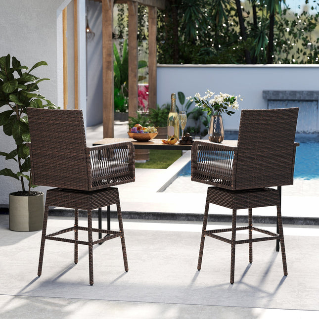 29 Inches Patio 360¬∞ Swivel Bar Stool with Cross-Woven Armrests and Seat Cushion-White