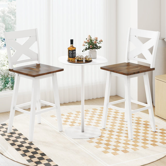 29" Rubberwood Swivel Barstools Set of 2 with Backrest and Large Seat