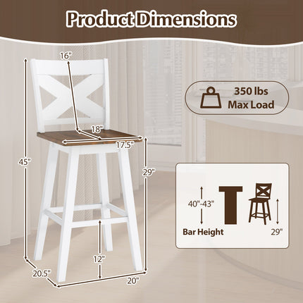 29" Rubberwood Swivel Barstools Set of 4 with Backrest and Large Seat