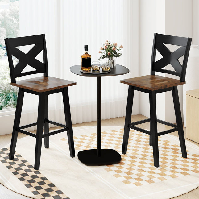29" Rubberwood Swivel Barstools Set of 2 with Backrest and Large Seat